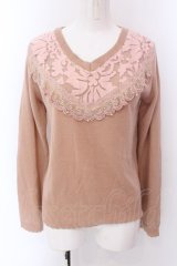 axes femme / Vネック起毛レースニットプルオーバー M ピンク O-25-01-31-1015-AX-TO-SZ-ZT222