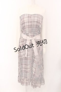 画像1: 【SALE】axes femme POETIQUE /チェックベロアシフォンワンピ M パープル O-25-01-31-1017-AX-OP-SZ-ZT183