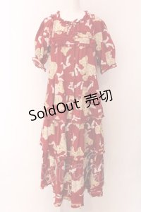 PINK HOUSE / リボンテディちゃんのティアードワンピース  アカ O-25-02-04-049-LO-OP-IG-OS