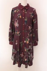 axes femme POETIQUE / ラ レコルト柄シャツワンピース M ワイン O-25-02-04-020-AX-OP-OW-OS