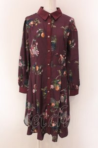 axes femme POETIQUE / ラ レコルト柄シャツワンピース M ワイン O-25-02-04-020-AX-OP-OW-OS