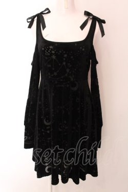 画像1: KILL STAR / Velvet Cosmo Zodiak Sign Cold Shoulder Dress ドレス S ブラック O-25-02-11-057-SL-OP-IG-OS