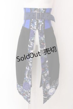 画像1: Qutie Frash / 和柄ラップコルセット  ブラック×ブルー O-25-02-11-070-QU-SK-OW-OS