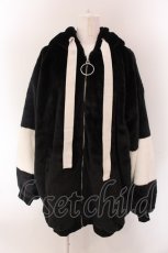 画像1: TRAVAS TOKYO / Drip Logo Faux Fur Hoodie F ブラックｘホワイト O-25-02-11-081-PU-CO-YM-ZTC013 (1)