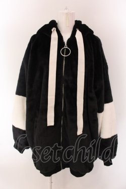 画像1: TRAVAS TOKYO / Drip Logo Faux Fur Hoodie F ブラックｘホワイト O-25-02-11-081-PU-CO-YM-ZT-C013