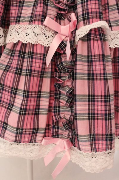 Angelic Pretty ロリータ　大きなピンクチェック　ジャンスカ Angelic Pretty / タータンチェック 肩リボンジャンパースカート