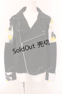 MINT NeKO / 歌広場淳コラボ　ライダースジャケット  ブラック×ホワイト×イエロー O-25-02-18-059-HN-TO-IG-ZY
