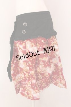 画像4: gouk / 和柄切り替えプリーツ巻きスカート  ブラック×レッド系 O-25-02-18-074-GO-SK-IG-OS