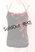 gouk / 花札プリントホルターキャミソール  ブラック×レッド O-25-02-18-077-GO-TO-IG-OS