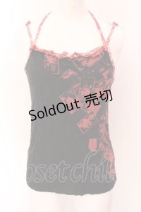 gouk / 花札プリントホルターキャミソール  ブラック×レッド O-25-02-18-077-GO-TO-IG-OS