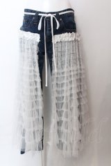 lilLilly / リメイクチュールデニムパンツ  インディゴ×シロ O-25-02-19-1005-LO-PA-OW-ZT090