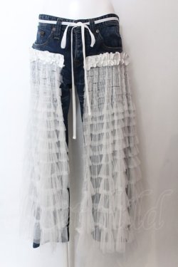 画像1: lilLilly / リメイクチュールデニムパンツ  インディゴ×シロ O-25-02-19-1005-LO-PA-OW-ZT090