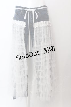 画像1: lilLilly / リメイクチュールデニムパンツ  インディゴ×シロ O-25-02-19-1005-LO-PA-OW-ZT090