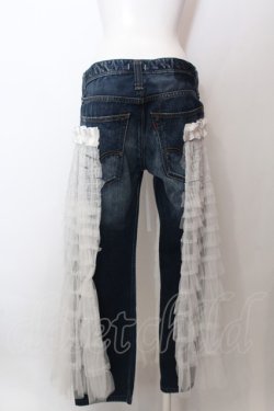 画像4: lilLilly / リメイクチュールデニムパンツ  インディゴ×シロ O-25-02-19-1005-LO-PA-OW-ZT090