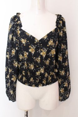 画像1: axes femme / 花柄ボリューム袖ブラウス M クロ O-25-02-19-1056-AX-BL-OW-ZT050