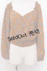 axes femme / 花柄ボリューム袖ブラウス M オレンジ系 O-25-02-19-1071-AX-BL-OW-ZT049