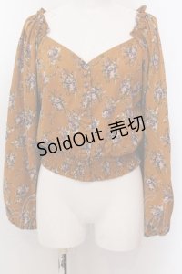 axes femme / 花柄ボリューム袖ブラウス M オレンジ系 O-25-02-19-1071-AX-BL-OW-ZT049