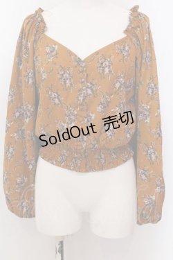 画像1: axes femme / 花柄ボリューム袖ブラウス M オレンジ系 O-25-02-19-1071-AX-BL-OW-ZT049