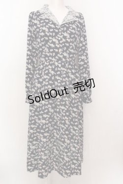 画像1: axes femme POETIQUE / レース開襟カラー花柄ワンピース  ネイビー O-25-02-19-1082-AX-OP-IG-OS