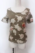 INGEBORG / フラワー総柄ロゴTシャツ S グレージュ O-25-02-19-1009-LO-TS-YM-ZT089