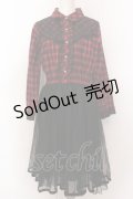axes femme / チェック柄ドッキングワンピース M アカ×クロ O-25-02-19-1094-AX-OP-IG-OS