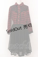 axes femme / チェック柄ドッキングワンピース M アカ×クロ O-25-02-19-1094-AX-OP-IG-OS