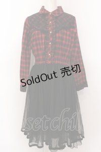 axes femme / チェック柄ドッキングワンピース M アカ×クロ O-25-02-19-1094-AX-OP-IG-OS