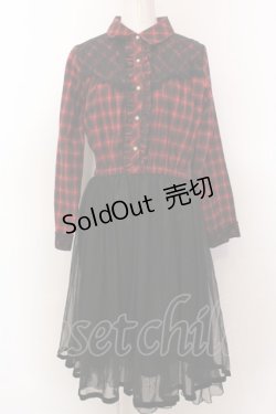 画像1: axes femme / チェック柄ドッキングワンピース M アカ×クロ O-25-02-19-1094-AX-OP-IG-OS
