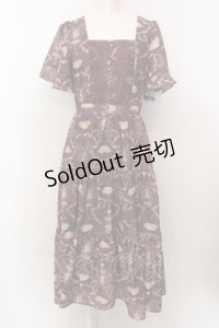 axes femme / レーヌローズ柄ワンピース M ブラウン O-25-02-19-1095-AX-OP-OW-OS