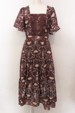 画像1: axes femme / レーヌローズ柄ワンピース M ブラウン O-25-02-19-1095-AX-OP-OW-OS