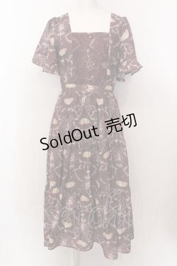 画像1: axes femme / レーヌローズ柄ワンピース M ブラウン O-25-02-19-1095-AX-OP-OW-OS