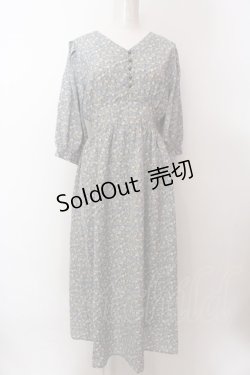 画像1: axes femme / フラワープリントロングワンピース M サックス O-25-02-19-1100-AX-OP-IG-OS