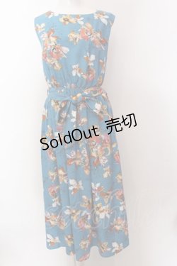 画像1: axes femme / ベルト付花柄JQシフォンワンピース F ブルー O-25-02-19-1101-AX-OP-IG-OS