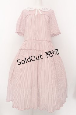 画像1: PINK HOUSE / ローン襟付きストライプミディワンピース  アカ×シロ O-25-02-19-1011-LO-OP-IG-OS