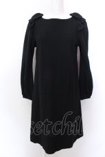 画像1: 【SALE】franche lippee black / ショルダーリボンウールワンピース M クロ O-25-02-19-1121-LO-OP-IG-ZT226 (1)