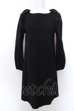 画像1: franche lippee black / ショルダーリボンウールワンピース M クロ O-25-02-19-1121-LO-OP-IG-ZT226