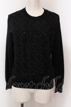 画像1: INGEBORG / リボン＆スパンコール刺繍ニット 3（9号相当） クロ O-25-02-19-1140-LO-TO-IG-ZT157