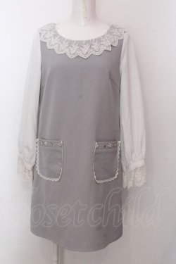画像1: evelyn / 袖シフォンワンピース M グレー O-25-02-19-1022-LO-OP-OW-ZT091