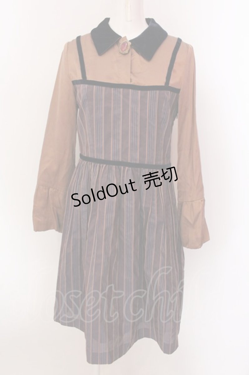 画像1: 【SALE】Jane Marple / ヴィンテージストライプのワンピース M ブラウン O-25-02-19-008-JM-OP-IG-ZT232 (1)
