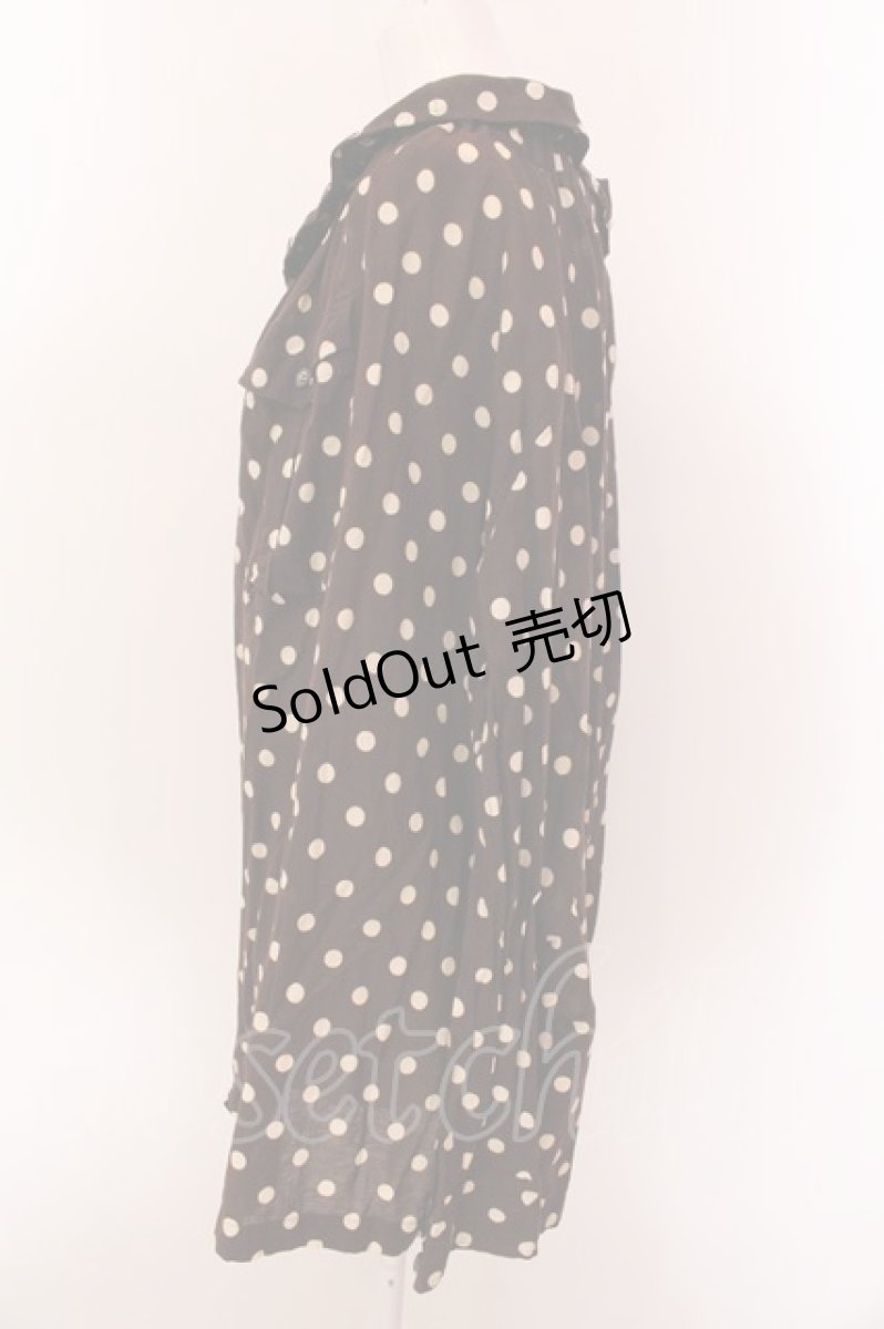 画像2: 【SALE】Jane Marple Dans Le Salon / ギャザーネックドットブラウス M ブラウン O-25-02-19-011-JM-BL-IG-ZT005 (2)
