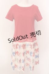 Jane Marple / The 30th Ribbonのトロンプルイユワンピース M アカ×シロ O-25-02-19-014-JM-OP-OW-ZS