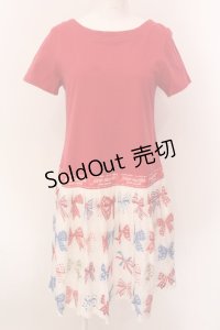 Jane Marple / The 30th Ribbonのトロンプルイユワンピース M アカ×シロ O-25-02-19-014-JM-OP-OW-ZS