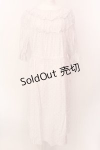 Jane Marple Dans Le Salon / Vintage pattern clothエンパイアドレス M シロ O-25-02-19-018-JM-OP-OW-ZS
