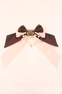 Enchantlic Enchantilly / ロゴ刺繍パールリボンブローチ  ピンク×ブラウン O-25-02-20-079-LO-ZA-IG-ZT432-F001