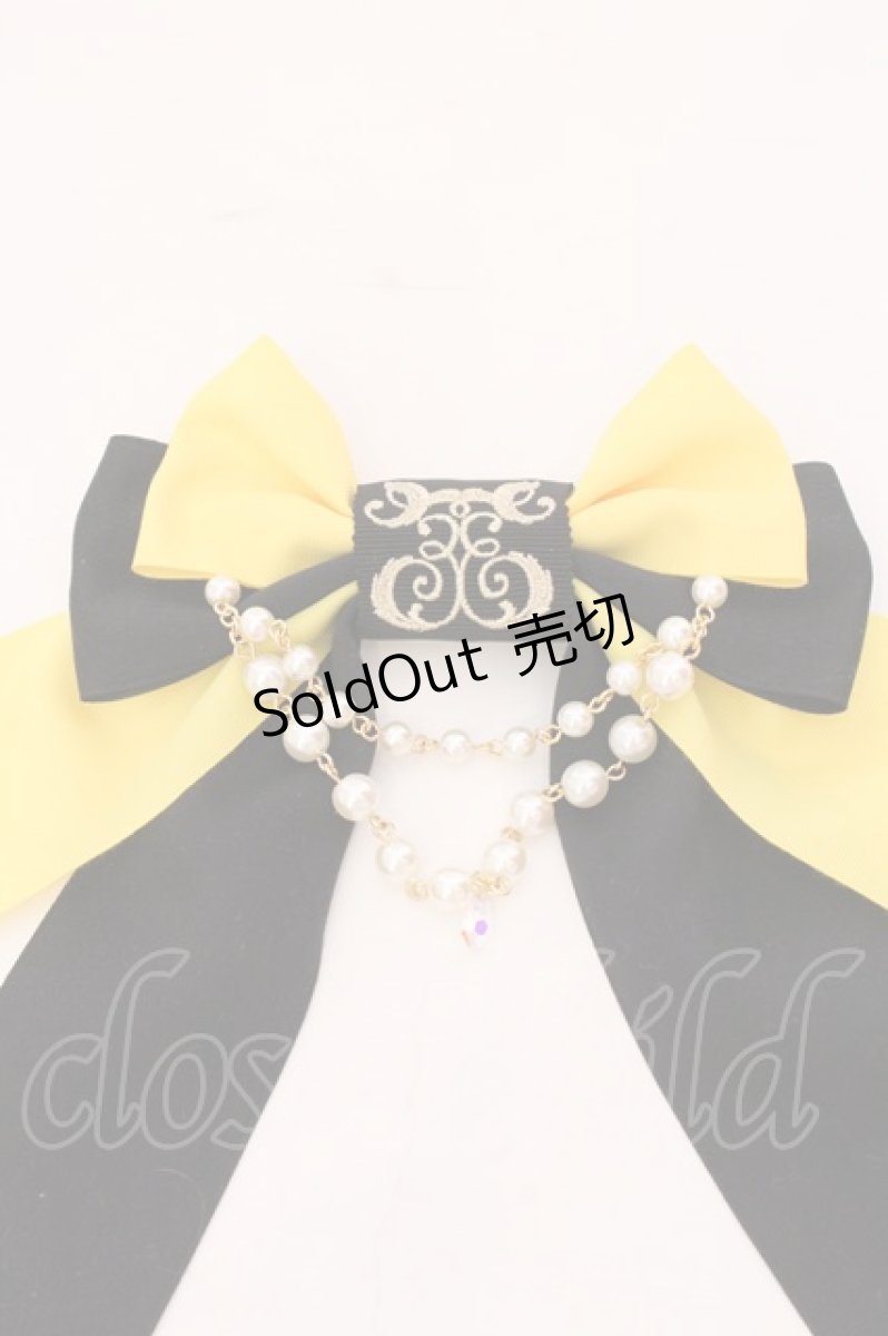 画像2: 【SALE】Enchantlic Enchantilly / ロゴ刺繍パールリボンブローチ  イエロー×クロ O-25-02-20-081-LO-ZA-IG-ZT432-F004 (2)