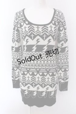 画像1: GHOST of HARLEM / スカル総柄ニット F ブラック×ホワイト O-25-02-22-042-GL-TO-IG-OS