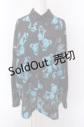Drug Honey / スケルトンテディ長袖シャツ  ブラック×ターコイズ O-25-02-22-051-PU-TO-IG-OS
