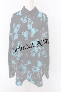 Drug Honey / スケルトンテディ長袖シャツ  ブラック×ターコイズ O-25-02-22-051-PU-TO-IG-OS