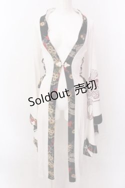 画像1: Qutie Frash / サイドレースアップ着物カーデ  ホワイト×ブラック O-25-02-22-056-QU-TO-IG-ZS