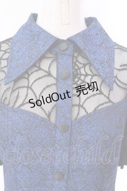 画像2: Qutie Frash / 半袖パフブラウスワンピ  ブルー×ブラック O-25-02-22-064-QU-OP-OW-OS